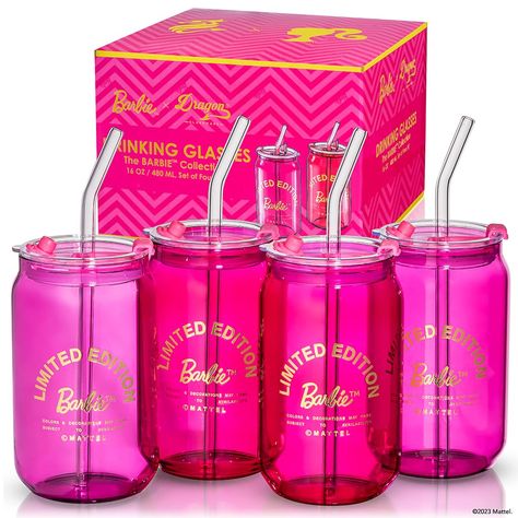 PRICES MAY VARY. Officially Licensed: Bring Barbie home with the exciting new iced coffee tumbler collection from Barbie and Dragon Glassware Drinking Glasses Set: These stunning glass iced coffee cups with lids embellished with signature Barbie branding comes with two pink and two magenta glasses, four removeable lids and straws Multi-Purpose Functionality: These glass coffee tumblers features a unique soda can inspired shape. Perfect for smoothies, iced coffee, cocktails and more, they come co Pink Glass Apple, Pink Starbucks Cup Custom, Pink Sparkly Cups, Pink Stitch Cups, Lol Dolls Tumbler Cups, Pink Bedazzled Starbucks Cup, Pink Glassware Set, Vinyl Starbucks Cups Pink, Pink Kitchen Glassware