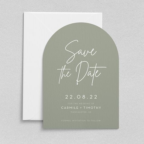 Get your wedding underway and announced to all your friends and family with our range of beautiful modern Save the Date cards. All our invitations are physical printed invites and NOT digital designs, so we manage all the stresses of printing etc for you.  HOW TO ORDER  1: Select the pack size from the drop-down menu. 2: Select background colour  3: Complete the details in the personalisation section, this is all the information we'll need to create your invites. 4: We'll send you a digital proof to approve (Don't worry if theres any mistakes, we'll amend and send back until you're 100% happy).  5: Once approved we'll get onto printing, packing and dispatching your invites direct to your door   PROCESSING & DELIVERY Following purchase and once approved we aim to print and dispatch your ord Dark Green Save The Date, Sage Save The Dates, Sage Green Save The Date Ideas, Digital Wedding Invitation Ideas, Save The Date Ideas Green, Digital Save The Date Ideas For Weddings, Dark Sage Green Wedding, Digital Save The Date Ideas, Sage Green Save The Date