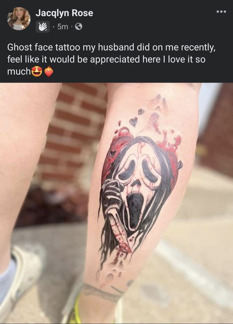 Ghost Face Tattoos For Women, Scream Ghost Face Tattoo, Ghost Face Leg Tattoo, Ghost Face Forearm Tattoo, Scream Forearm Tattoo, Knife Drawing, Knife Tattoo, Scary Tattoos, Face Tattoo