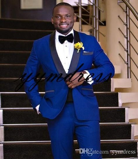 Dark Blue Wedding Tuxedos 2019 Black Shawl Lapel Men's Business Suit Groomsmen Suits Two Piece ( Jacket + Pants + Bow) Royal Blue Wedding Suit, Royal Blue Suit Wedding, Blue Wedding Suit, Blue Tuxedo Wedding, Black Tuxedo Wedding, Male Suits, Tie Blazer, Dark Blue Wedding, Suits For Wedding