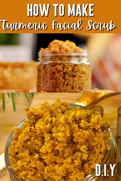 How to Make Turmeric Face Scrub! DIY Diy Tumeric Face Scrub For Dark Spots, Turmeric Facial Scrub, Turmeric Dark Spot Remover, Tumeric Skin Lightening Scrub, Tumeric Oil For Dark Spots, Tumeric Body Scrub Dark Spots Diy, Turmeric Exfoliating Scrub, Tumeric Face Scrub Homemade, Turmeric Body Scrub Dark Spots Diy