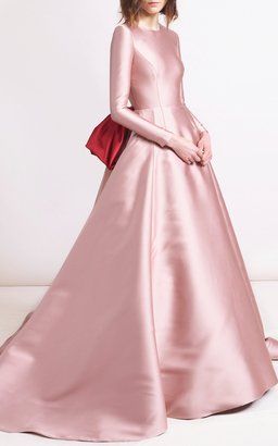 Mikado Scuba Long Sleeve Ball Gown by Reem Acra Pre-Fall 2018 Formal Gowns With Sleeves, Mikado Dress, Hot Pink Prom Dress, Long Sleeve Ball Gowns, Simply Dress, Pink Gown, Reem Acra, Indian Bridal Fashion, فستان سهرة