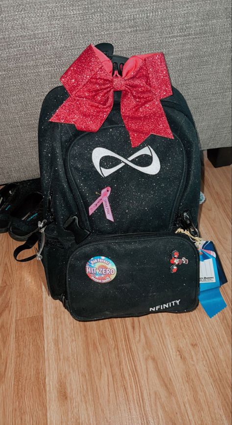 Nfinity Cheer Backpack, Infinity Cheer Backpack, Fake Cheer Snaps, Cheer Bag Aesthetic, Cheer Bag Accessories, All Star Cheer Aesthetic, Cheerleading Backpacks, Cheerleading Aesthetic, Cheerleader Aesthetic