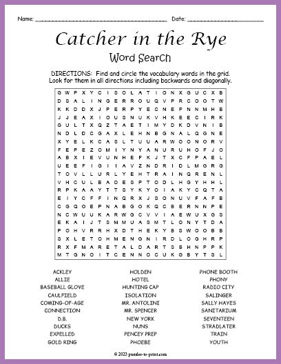 Free Printable Catcher in the Rye Word Search History Word Search, Poetry Terms, Feudal System, Word Search Puzzles Printables, Free Printable Word Searches, Scientific Revolution, Ancient Greek Philosophers, Word Search Printables, Salem Witch Trials