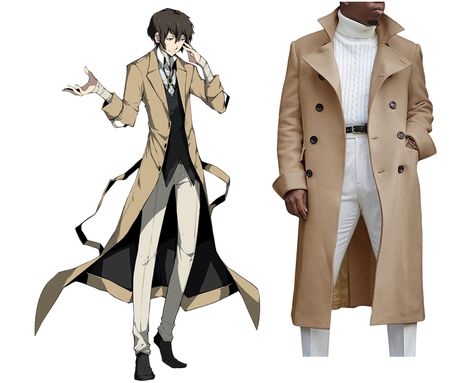 Osamu Dazai Bungo Stray Dogs | Budget Cosplay Budget Cosplay Idea Dazai Osamu Inspired Outfit, Budget Cosplay, Trench Coat Casual, Cosplay Idea, How To Tie Shoes, Osamu Dazai, Anime Inspired Outfits, Long Trench, Long Trench Coat