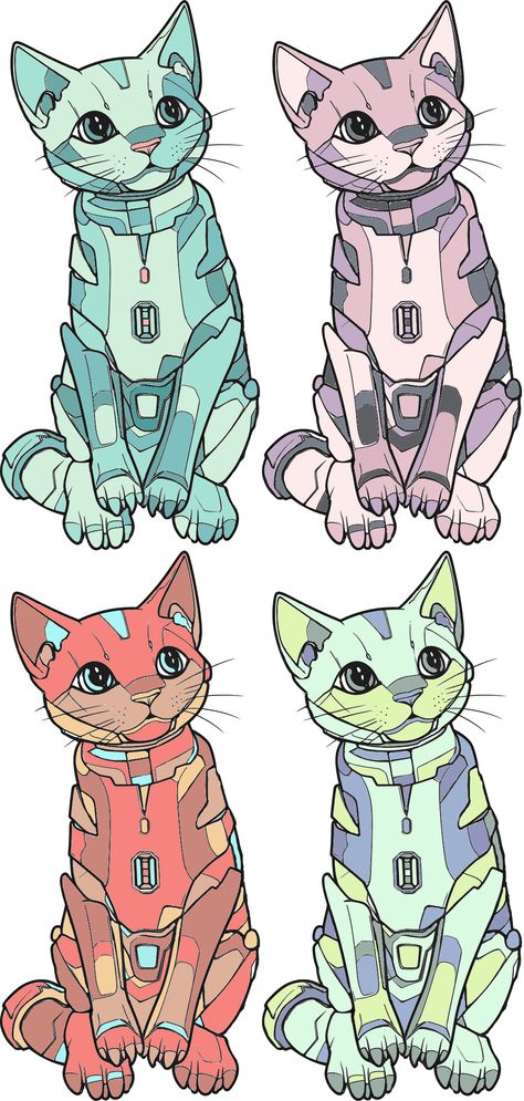 Embrace the robotic revolution and AI with these colorful catbots. Metallic whiskers and robotic cats - the future is meow! #catbots #cats #colorexplosion #cybercat #futuristicfelines #furryfriends #catlovers Robot Cat Concept Art, Robot Cat Art, Robot Cat Drawing, Steel Defender, How To Draw Ears, Toy Robot, Robot Cat, Robot Parts, Robot Concept