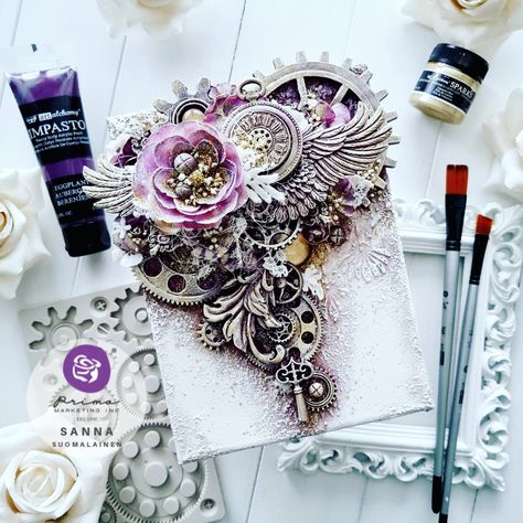 Finnabair Mixed Media, Mixed Media Inspiration, Mixed Media Texture, Steampunk Tattoo, Finnabair Art, Altered Canvas, Mixed Media Art Canvas, Mixed Media Tutorials, Prima Marketing