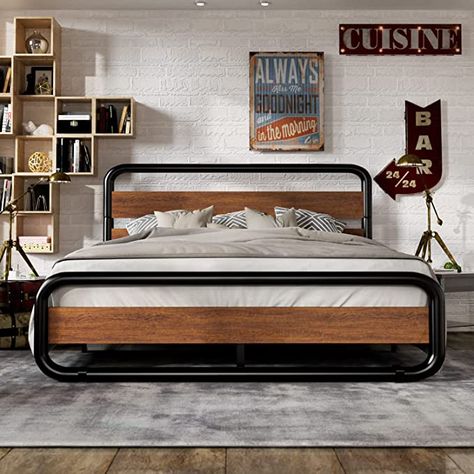 Full Size Metal Bed Frame, Queen Size Metal Bed Frame, Metal Headboard, Old Beds, Wooden Headboard, King Bed Frame, Unique Beds, Bed Frame With Storage, Metal Platform Bed