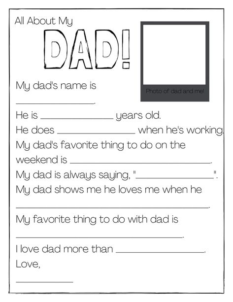 All About My Dad, Dad Printable, Father's Day Activities, Father's Day Printable, Dads Favorite, Fathers Day Crafts, Father's Day Card, Digital Library, All About Me!