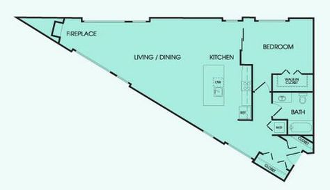 Triangle Lot House Plan, Diagonal House Plan, Triangle Bedroom Layout, Triangle Room Design, Triangle House Plan Layout, Triangle Floor Plan, Triangle Living Room Layout, Casita Plans, Studio Apartment Plan