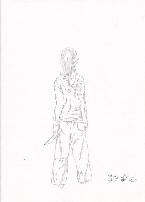 Knives In Back Drawing, Holding Knife Above Head Reference, Holding A Knife Drawing, Person Holding Knife Reference Drawing, Holding A Knife Pose Reference, Girl Holding A Knife Drawing, Girl Holding Swords Reference Drawing, Baggy Clothing, Back Drawing