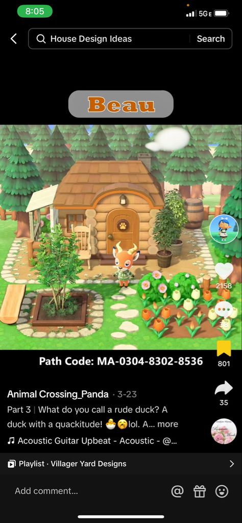 Acnh Francine Yard, Acnh Carmen Yard, Acnh Sasha Yard Ideas, Acnh Yard Design, Animal Crossing Orchard, Acnh Villager Yard Ideas, Acnh Villagers Homes Layout, Orchard Layout, Animal Crossing Yard