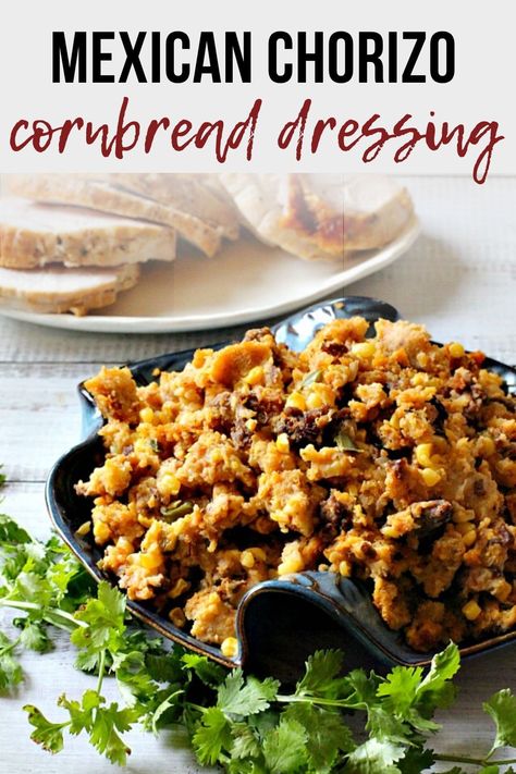 Easy homemade cornbread dressing recipe. A thanksgiving dressing recipe that adds a flavor of fiesta to the meal? This Chorizo Sausage stuffing with jalapenos is a great recipe for a Mexican themed holiday meal. Make this for a traditional Thanksgiving side dish or serve it year round with steaks, chicken or pork. Mexican Stuffing Thanksgiving, Chorizo Dressing, Easy Cornbread Dressing Recipe, Oats Biscuits, Chorizo Cornbread, Thanksgiving Dressing Recipe, Recipe With Chorizo, Mexican Thanksgiving, Easy Cornbread Dressing