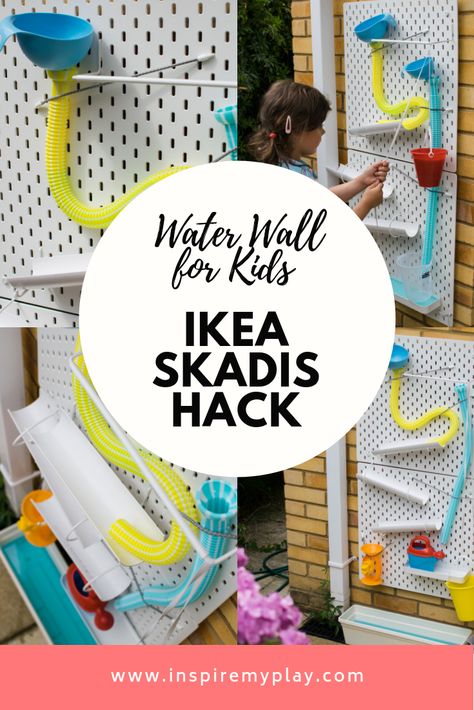 Water Wall for Kids – Ikea Skadis Hack Garden Water Play, Water Play Area Outdoor, Backyard Water Play Ideas, Water Wall Kids, Ikea Skadis Hack, Waterwalls Outdoor, Kids Garden Ideas, Water Wall Diy, Kids Water Play