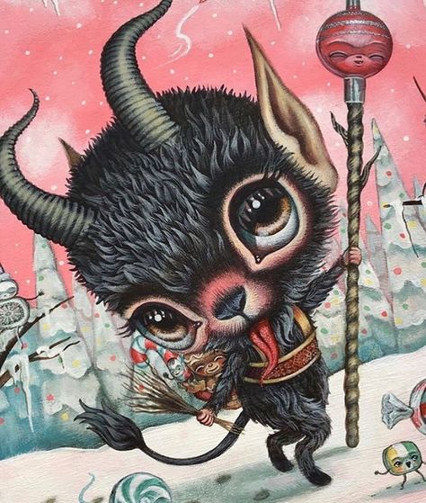 Cute Krampus, Krampus Art, Surealism Art, Doll Faces, Alternative Christmas, Dark Christmas, Holiday Nail, Unusual Art, Lowbrow Art