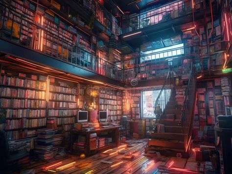 Cyberpunk Library with ARVR Books Stock Illustration - Illustration of innovation, database: 281094110 Cyberpunk Library, Sci Fi Library, Magic Library Concept Art, Library Environment Concept Art, Scifi Library, Endless Library Fantasy Art, Futuristic Library, Theatre Inspiration, Books Illustration