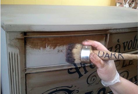 HAley's old dresser painted grey purple inside. Description from pinterest.com… French Lettering, Chalk Paint Projects, Annie Sloan Paints, Dark Wax, Furniture Rehab, Distressed Furniture, Bohol, Chalk Paint Furniture, Furniture Finishes