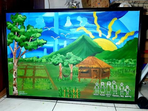 Bahay Kubo Painting, Bahay Kubo Drawing, Childhood Drawing, Bahay Kubo, Commission Painting, Acrylic Painting Canvas, Wall Painting, Acrylic Painting, Canvas Painting