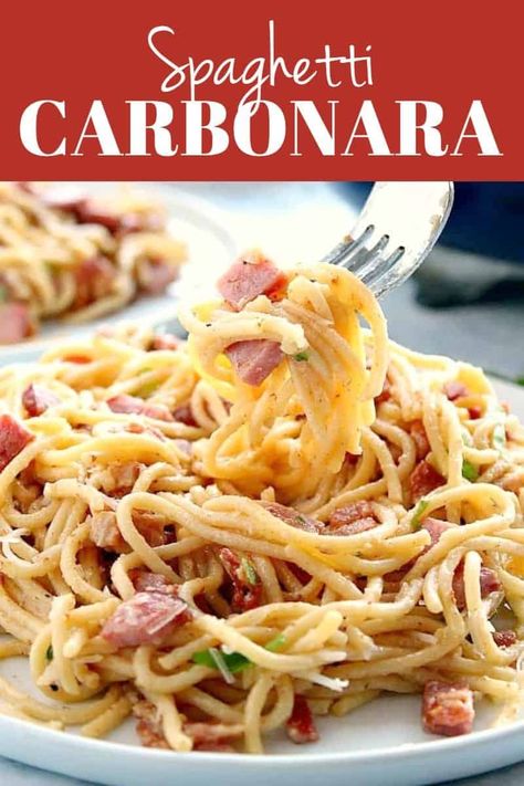 Ham Carbonara Recipe, Pasta With Ham, Pasta Recipes Easy Fast, Ham Pasta, Parmesan Cauliflower, Resep Pasta, Ham Dinner, Cooking Spaghetti, Leftover Ham Recipes