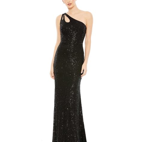 Nwt Ieena Mac Duggal Black Sequin Strappy One Shoulder Column Gown, Size 8 Ieena For Mac Duggal Sequined Mesh Overlay; 100% Polyester Lining Fully Lined Through Body Asymmetrical One Shoulder Neckline Sleeveless Cutouts Featured At Shoulder Concealed Back Zipper Approx. 62.5" From Top Of Shoulder To Bottom Hem Available In Black Style #42029 Approx. Measurements When Laying Flat: Pit To Pit: 18” Nwt - No Flaws From A Smoke Free, Pet Friendly Home Gown Has Mac Duggal Return Label With Directions One Shoulder Neckline, Emerald Bridesmaid Dresses, Black Tie Wedding Guests, Gold Bridesmaid Dresses, Colorful Dresses Formal, Plus Size Cocktail Dresses, Homecoming Dresses Long, Long Sleeve Dress Formal, Dusty Rose Dress