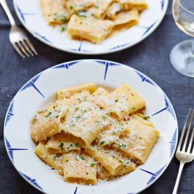 Paccheri with Four Cheeses - Gino D'Acampo Official Website Paccheri Rigati Recipe, Paccheri Pasta Recipes, Gino D'acampo Recipes, Italian Soup Recipes, Laura Vitale, Yummy Pasta, Souffle Recipes, Mozzarella Recipes, Italian Soup