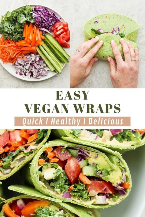 In need of a healthy lunch recipe? These Vegan Wraps are easy to assemble, ready in less than 15 minutes, and taste incredible! Hearty and healthy, vegan lettuce wraps are the perfect plant-based, no-cook lunch or dinner! I’m always looking for more ways to get more veggies into my diet, and these vegan wraps are definitely my new go-to! They take less than 15 minutes and they’re full of flavors and textures to keep things exciting. Add your favorite veggies and give these a try! No Cook Lunch, Veggie Lettuce Wraps, Vegan Lettuce Wraps, Vegetarian Wraps, Raw Vegan Diet, Plant Based Lunch, Lunch Wraps, Vegan Wraps, Healthy Wraps