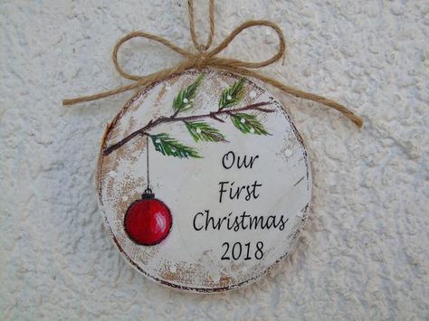 First Christmas Together Ornament, Handpainted Christmas Ornaments, Our First Christmas Ornament, Special Christmas Gift, Baby's First Christmas Ornament, Painted Christmas Ornaments, Our First Christmas, Wood Christmas Ornaments, Wooden Christmas Ornaments