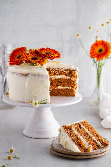 Moist and decadent brown butter carrot cake baked with sweet spices and fresh carrots, then topped with the best-ever cream cheese frosting. This layer cake is pretty much perfect for any occasion. #carrotcake #creamcheesefrosting #layercakerecipe #birthdaycake Delish Cakes, Carrot Cake With Cream Cheese, Fresh Carrots, Butter Carrots, Decadent Food, Layer Cake Recipes, Cake With Cream Cheese Frosting, Cream Cheese Frosting Recipe, Cake Plates Stand