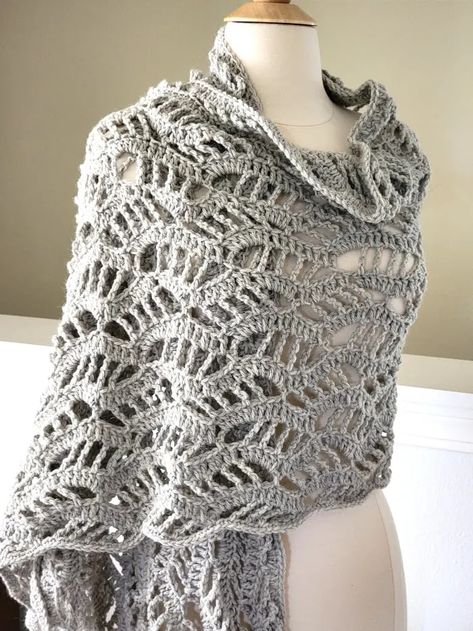 Tendril Shawl Pattern, Free Crochet Shawl Wrap Patterns, Yarn Scarf Crochet, Free Crochet Wedding Shawl Patterns, Shawls To Crochet, Elegant Crochet Wrap Pattern, Sweater Shawl Crochet Pattern, Crochet Shrug Wrap Pattern Free, Crochet Patterns Leftover Yarn