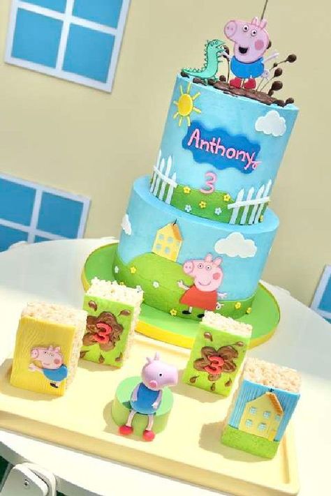 Boys Peppa Pig Birthday Party, Peppa Pig Birthday Cake For Boys, Peppa Pig Boy Birthday Party, Pepa Pig Cake Ideas, George Pig Birthday Cake, Pepa Pig Birthday Cake, Pepper Pig Party Ideas, George Birthday Cake, George Pig Cake