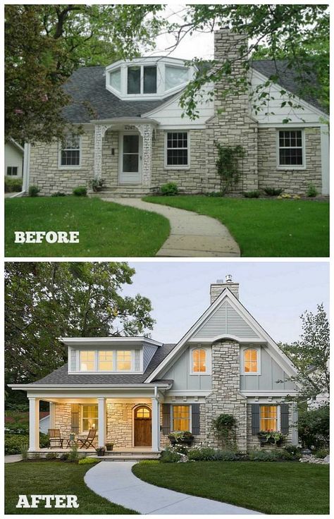 Before & After: Updating the Exterior of a Small Stone House Stone House Plans, Small Stone House, House Before And After, Home Exterior Makeover, Exterior Renovation, Exterior Makeover, Shutters Exterior, Exterior Remodel, After Pictures