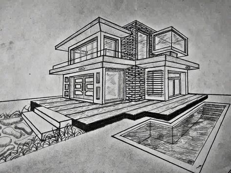 If you want learn how to draw modern house in 2 point perspective in this narated tutorial  Visit my youtube channel : https://www.youtube.com/watch?v=fjltTMwjjls&feature=share  Don't forget the subscribe. Modern Architecture House Drawing, Arhitecture Draw Beginner House, How To Draw A House In 2 Point Perspective, House Drawing Perspective, Modern House Design Sketch, Arhitectura Drawing House, 2 Point Perspective Drawing Architecture, 2 Perspective Drawing, House Perspective Drawing