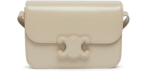 Women's Classique Triomphe bag in shiny calfskin | CELINE | 24S Celine Classique Triomphe, Classique Triomphe Bag, Celine Mini Belt Bag, Triomphe Bag, Light Taupe Color, Textile Bag, Celine Handbags, Fashion Jackson, Hobo Style