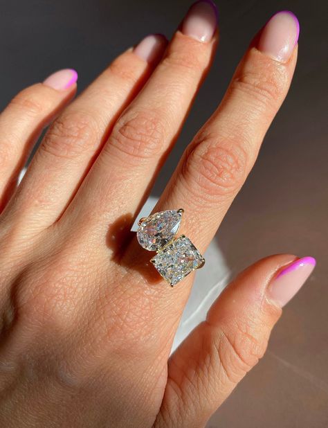 Radiant And Pear Engagement Ring, Emily Ratajkowski Engagement Ring, Double Engagement Ring, 2 Diamond Engagement Ring, Double Diamond Engagement Ring, Double Stone Engagement Ring, Two Stone Engagement Ring, Double Diamond Ring, Radiant Cut Ring