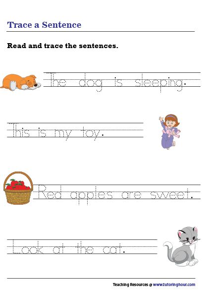 Tracing Sentences Worksheets, Kindergarten Writing Worksheets, Handwriting Practice Sentences, Penmanship Worksheets, Tracing Words, Capacity Worksheets, Sentences Kindergarten, Writing Sentences Worksheets, Creative Writing For Kids