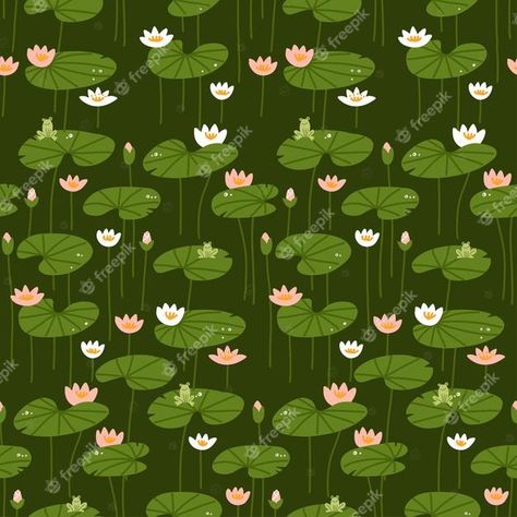 Frog Lily Pad, Cartoons Hd, Flat Water, Lily Pattern, Drawing Flowers, Image Film, Textile Pattern Design, Textile Pattern, White Lotus