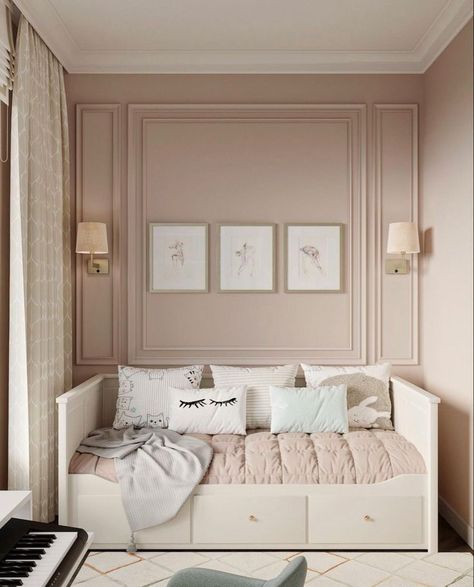 #maximalistdecor #interiordesign #homedecor #decorideas #transformyourspace #colorfulhome #bohemianstyle #eclecticdecor #designinspiration #boredpanda Accent Wall With Molding, Pale Pink Bedrooms, Organization Nursery, Neutral Nursery Rooms, Pink Accent Walls, Room Murals, Kids Room Murals, Nursery Organization, Maximalist Decor