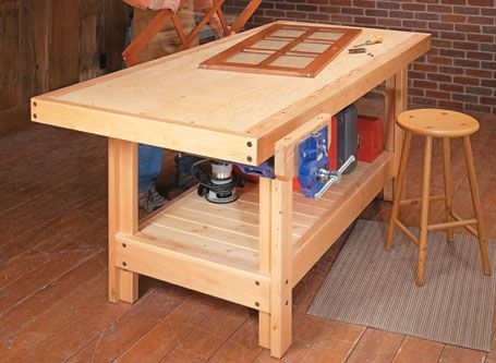 Solid, inexpensive and easy to build! Torsion Box Workbench from Woodsmith Plans Storage Workbench, Workbench Garage, Woodsmith Plans, Workbench Plan, Portable Workbench, Building A Workbench, Lumber Storage, Work Benches, Router Tables