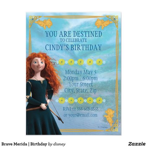 Brave Merida | Birthday Merida Birthday Party, Disney Birthday Card, Brave Birthday Party, Cowgirl Birthday Invitations, Brave Merida, Kids Bridal, Disney Princess Birthday Party, Cars Birthday Invitations, Disney Birthday Party