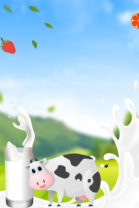 Cartoon Cow Yogurt Poster Milk Poster Design, Yogurt Design, Milk Images, Dessert Wallpaper, Dairy Shop, Milk Poster, Milk Cartoon, Gado Leiteiro, Liquid Cheese