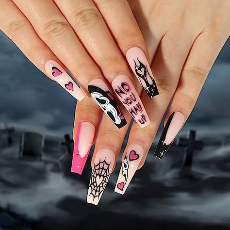 Clown Nail Art, Nail Art Halloween, Celestial Stars, Fake Nails Long, Halloween Press On Nails, Halloween Acrylic Nails, Long Press On Nails, Coffin Press On Nails, Heart Designs