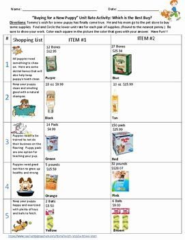 Unit Rate Activities 6th Grade, Personal Worksheets, Junior High Math, 7th Grade Math Worksheets, Puppy Products, Probability Worksheets, 6th Grade Worksheets, Consumer Math, Real Life Math