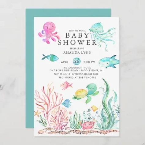 Cute Under the Sea Baby Shower Invitation Under The Sea Birthday Party, Summer Party Invitations, Ocean Birthday, Sea Baby Shower, Under The Sea Birthday, Mermaid Birthday Invitations, Sea Birthday Party, 2nd Birthday Invitations, Baby Shower Invitaciones