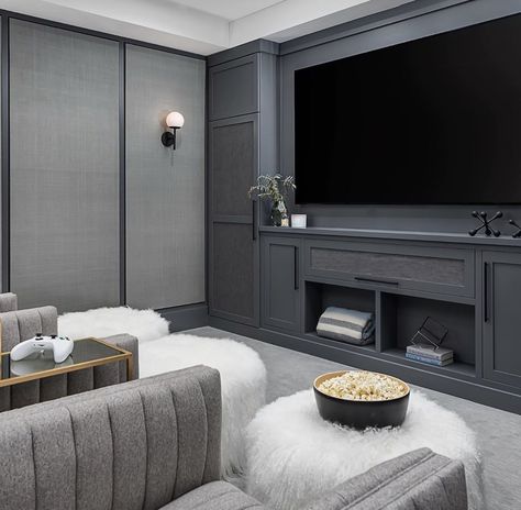 Built in Tv Media Wall Transitional Basement, Diy Finish Basement, Basement Furniture, Modern Home Bar, Home Cinema Room, Audio Room, Theatre Room, Cinema Room, Basement Renovations