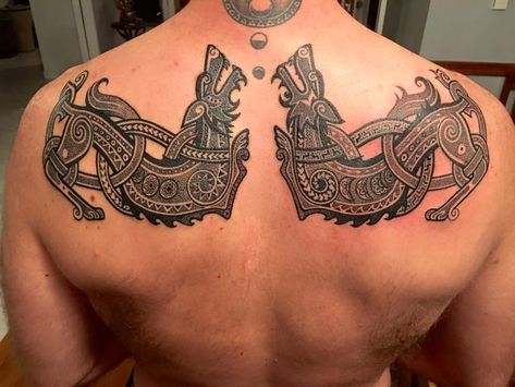 Celtic Back Tattoo, Viking Animals, Tattoo Monster, Wolf Girl Tattoos, Primitive Tattoo, Norse Tattoos, Tattoo Celtic, Protection Tattoo, Mystical Tattoos