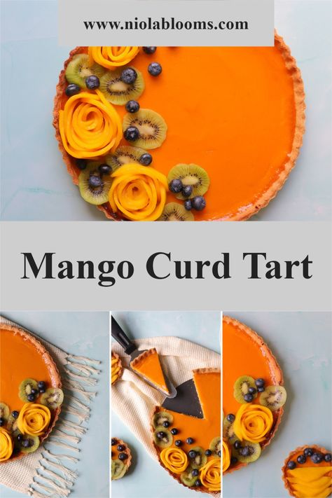 Fruit Curd Tart, Curd Tart Recipes, Mango Fruit Tart, Mango Curd Tart, Mango Curd Cake, How To Make A Tart, Wedding Fruit Tart, Best Tart Recipes, Flummery Tart