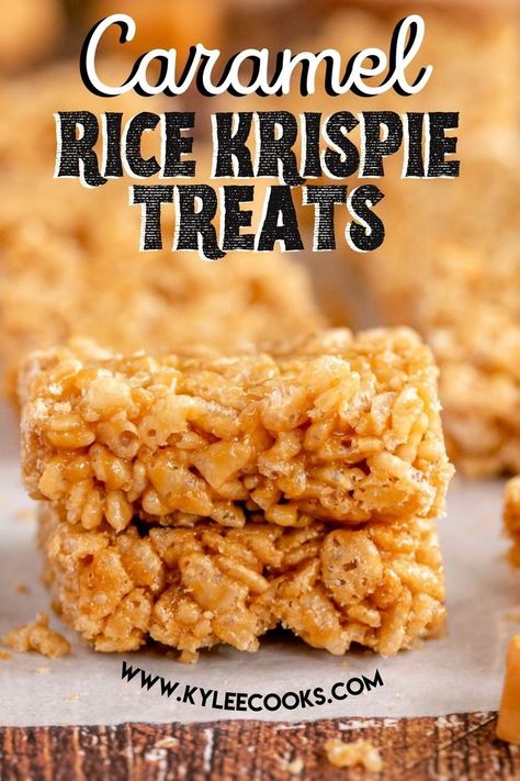 Delightfully buttery and deliciously sweet, these Caramel Rice Krispie Treats are a great alternative to the traditional ones using marshmallows. These will become a new favorite for everyone! Salted Caramel Rice Krispies, Salted Caramel Rice Krispie Treats, Caramel Rice Krispies, Caramel Rice Krispie Treats, Gooey Desserts, Rice Crispy Bars, Easy Salted Caramel, Blondie Recipes, Peanut Butter Rice Krispie Treats