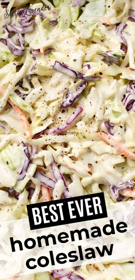 closeup of coleslaw with text overlay that reads best ever homemade coleslaw Best Coleslaw, Best Coleslaw Recipe, Soup Crockpot, Coleslaw Recipe Easy, Soup Instant Pot, Homemade Coleslaw, Creamy Coleslaw, Slaw Recipes, Best Salad Recipes