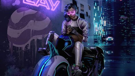 Cyberpunk Style Girl, Cyberpunk Bike, Neon Cyberpunk, Cyberpunk Rpg, Bike Girl, Cyberpunk Anime, Cyberpunk Girl, Cyberpunk Aesthetic, Neon Nights