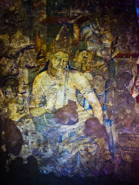 Two thousand two hundred years ago work began on an extensive series of cave monuments in Maharashtra, India. Ajanta Ellora, Ajanta Caves, Ancient Paintings, Cave Paintings, Indian Paintings, Ancient Temples, Buddha Art, Modern Poster, Buddhist Art